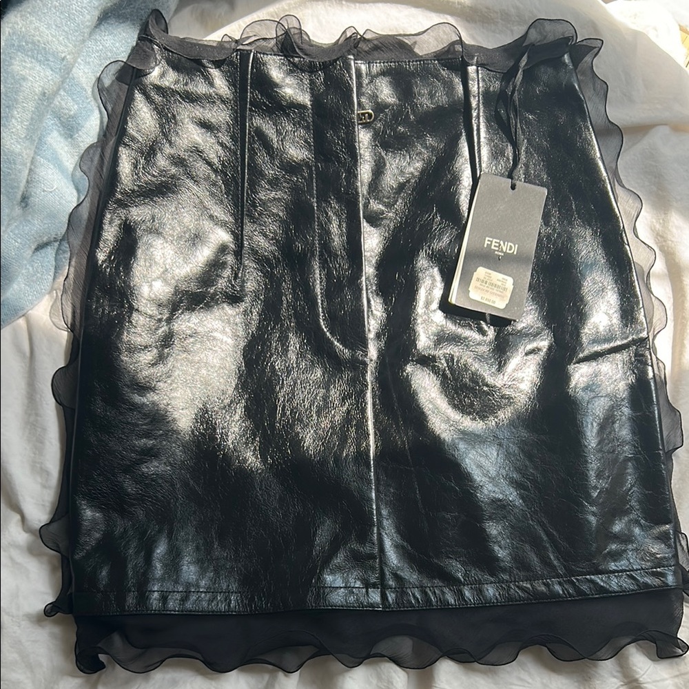 NWT Leather Fendi Silk Skirt Size 2
